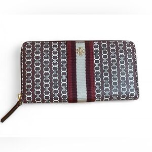 Tory Burch Gemini Link Canvas Zip Continental Wallet Royal Burgundy Retail $188